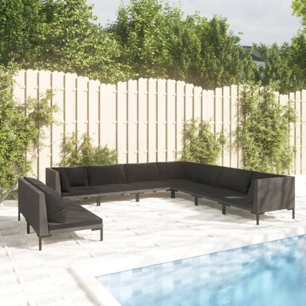 vidaXL 8-tlg. Garten-Lounge-Set mit Kissen Poly Rattan Dunkelgrau