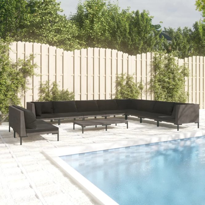 vidaXL 8-tlg. Garten-Lounge-Set mit Kissen Poly Rattan Dunkelgrau