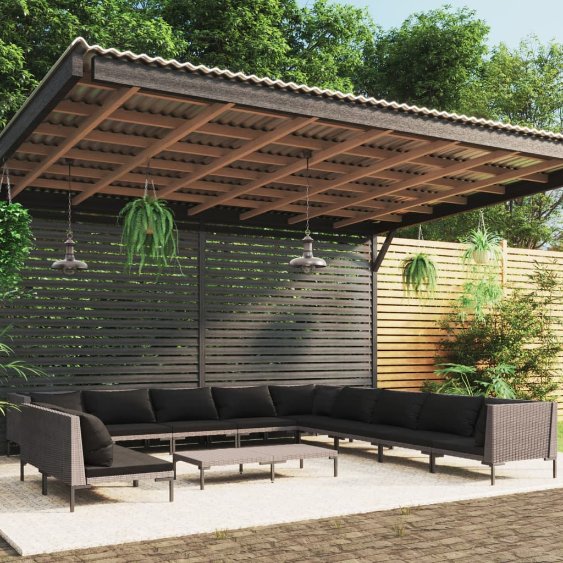 vidaXL 8-tlg. Garten-Lounge-Set mit Kissen Poly Rattan Dunkelgrau
