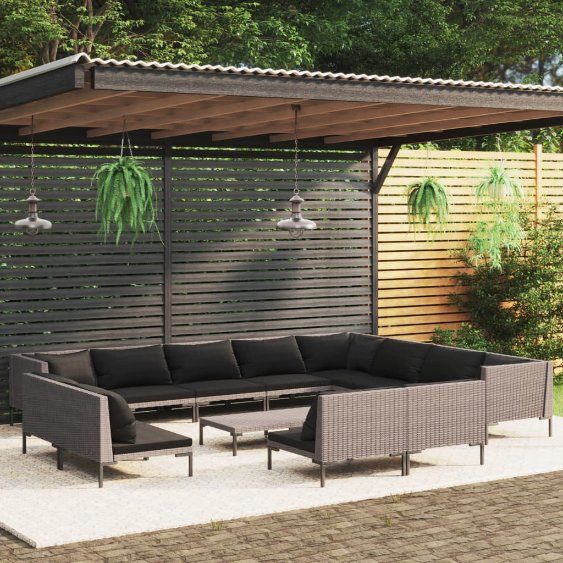 vidaXL 8-tlg. Garten-Lounge-Set mit Kissen Poly Rattan Dunkelgrau