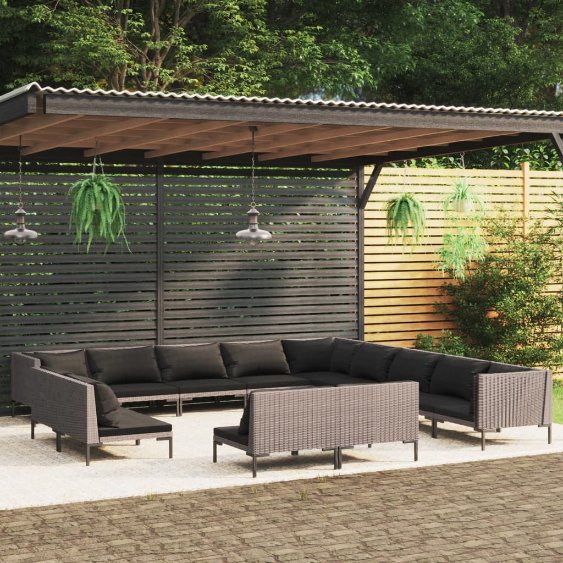 vidaXL 8-tlg. Garten-Lounge-Set mit Kissen Poly Rattan Dunkelgrau