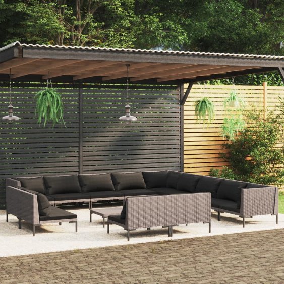 vidaXL 8-tlg. Garten-Lounge-Set mit Kissen Poly Rattan Dunkelgrau