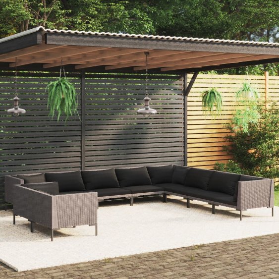 vidaXL 8-tlg. Garten-Lounge-Set mit Kissen Poly Rattan Dunkelgrau