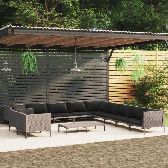 vidaXL 8-tlg. Garten-Lounge-Set mit Kissen Poly Rattan Dunkelgrau