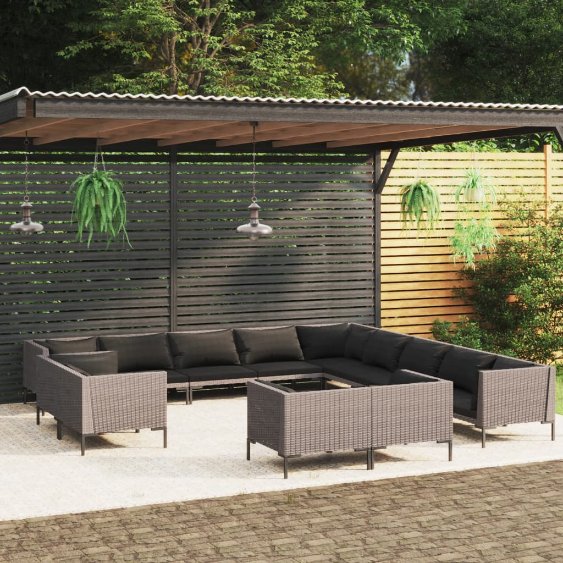 vidaXL 8-tlg. Garten-Lounge-Set mit Kissen Poly Rattan Dunkelgrau