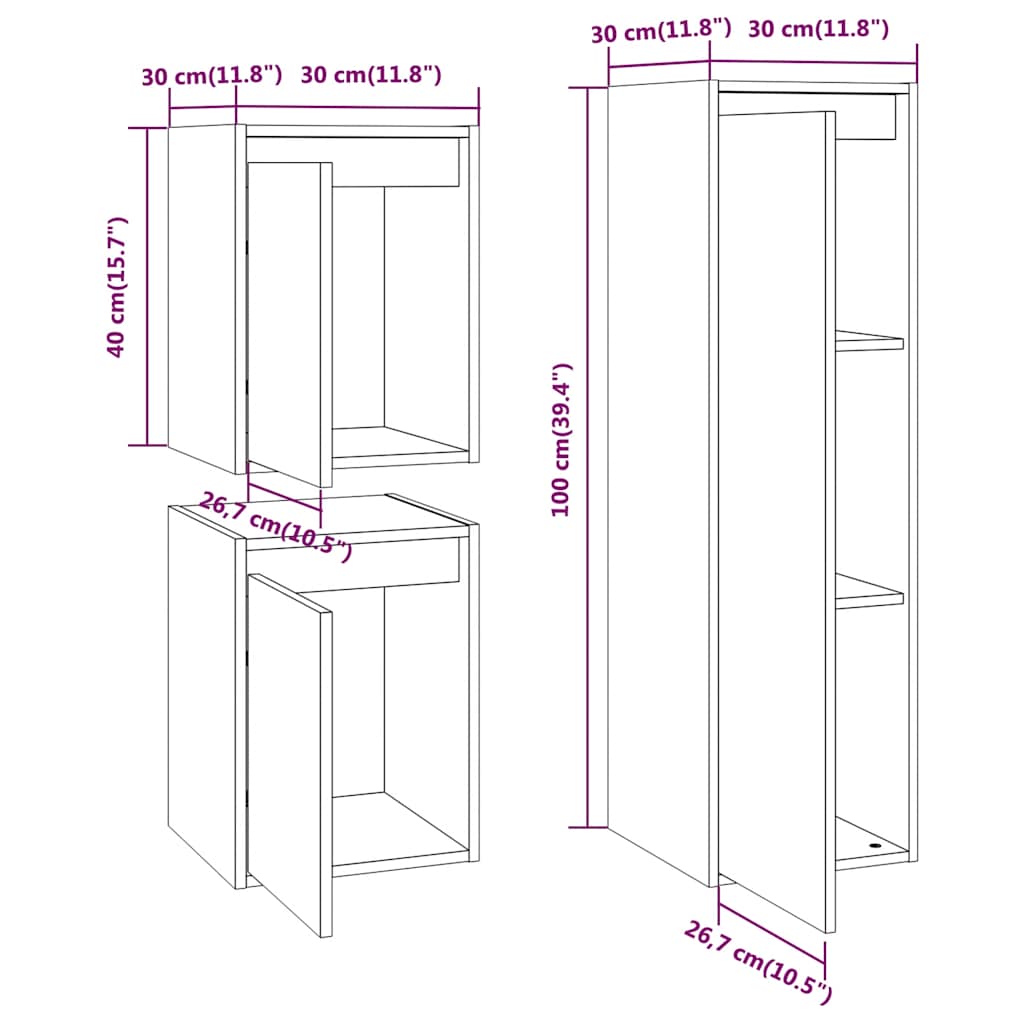 vidaXL TV-Schränke 3 Stk. Weiß Massivholz Kiefer
