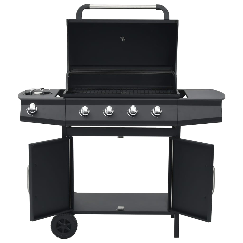 vidaXL Gasgrill 4+1 Flammen Schwarz Stahl