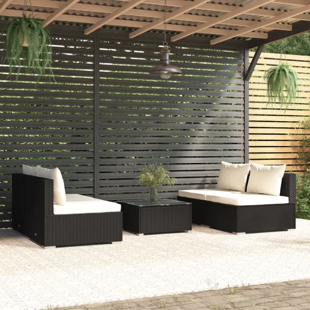 vidaXL 5-tlg. Garten-Lounge-Set mit Kissen Poly Rattan Braun