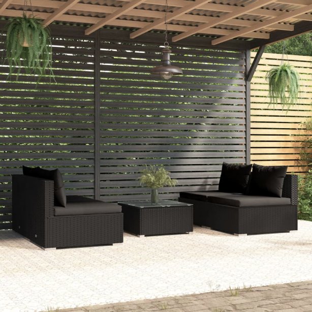 vidaXL 5-tlg. Garten-Lounge-Set mit Kissen Poly Rattan Braun