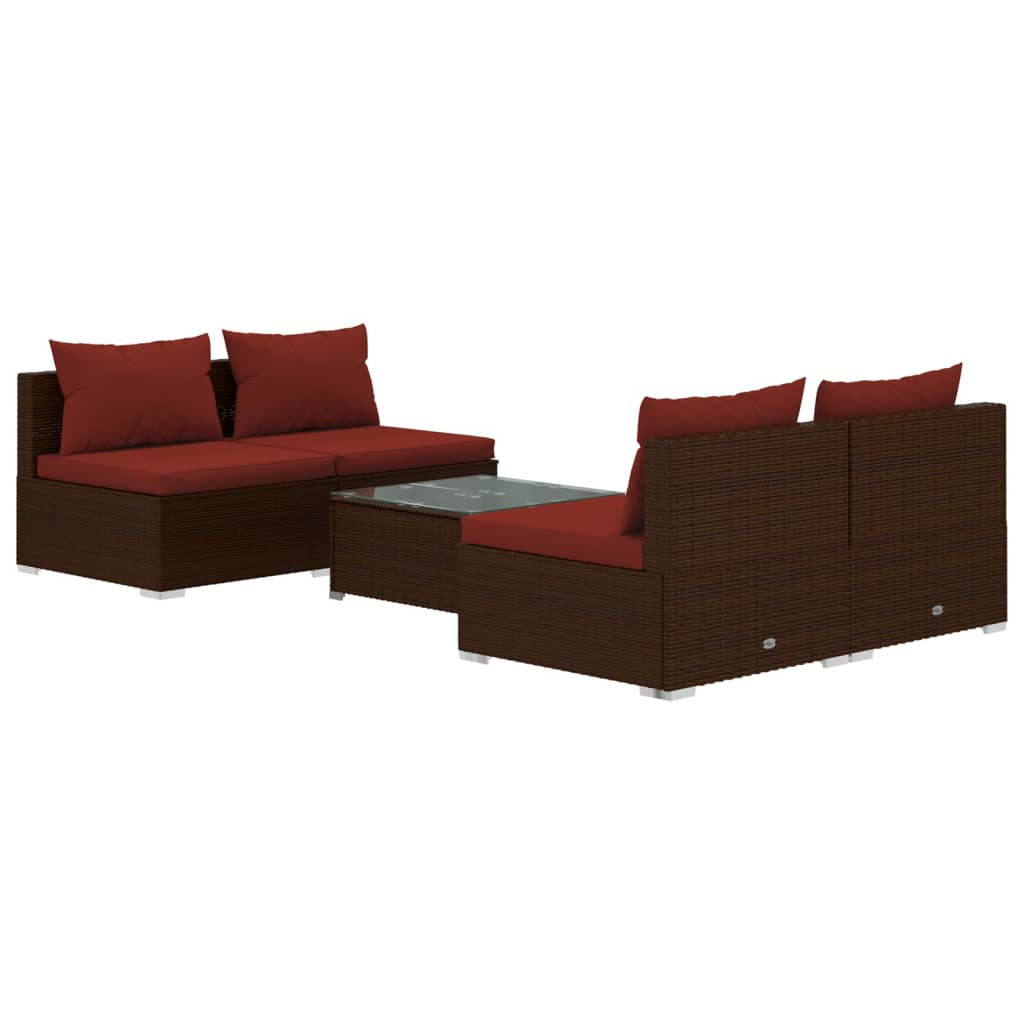vidaXL 5-tlg. Garten-Lounge-Set mit Kissen Poly Rattan Braun