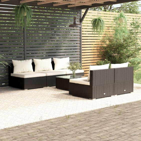 vidaXL 5-tlg. Garten-Lounge-Set mit Kissen Poly Rattan Braun