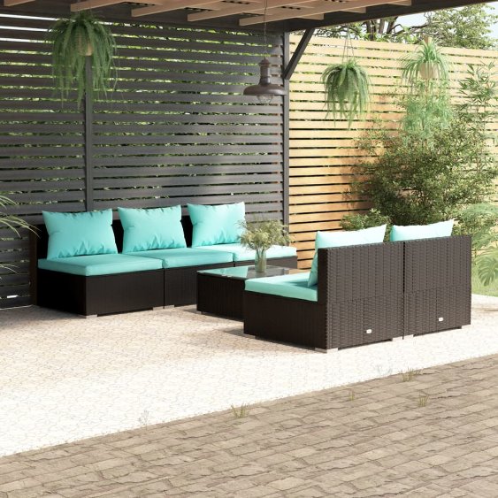vidaXL 5-tlg. Garten-Lounge-Set mit Kissen Poly Rattan Braun
