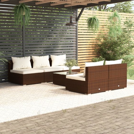 vidaXL 5-tlg. Garten-Lounge-Set mit Kissen Poly Rattan Braun