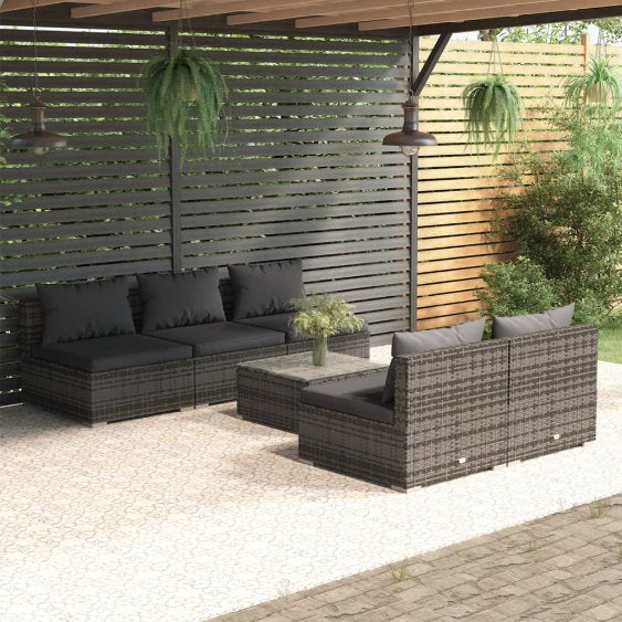 vidaXL 5-tlg. Garten-Lounge-Set mit Kissen Poly Rattan Braun