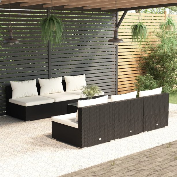 vidaXL 5-tlg. Garten-Lounge-Set mit Kissen Poly Rattan Braun