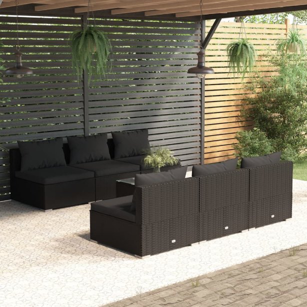 vidaXL 5-tlg. Garten-Lounge-Set mit Kissen Poly Rattan Braun