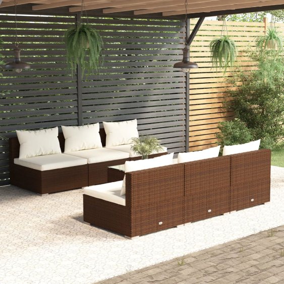 vidaXL 5-tlg. Garten-Lounge-Set mit Kissen Poly Rattan Braun