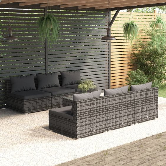 vidaXL 5-tlg. Garten-Lounge-Set mit Kissen Poly Rattan Braun