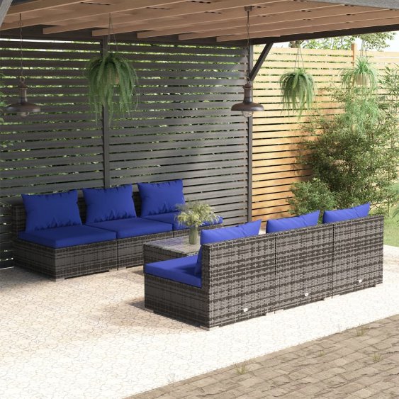 vidaXL 5-tlg. Garten-Lounge-Set mit Kissen Poly Rattan Braun