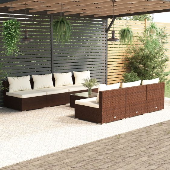 vidaXL 5-tlg. Garten-Lounge-Set mit Kissen Poly Rattan Braun
