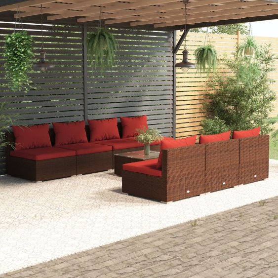 vidaXL 5-tlg. Garten-Lounge-Set mit Kissen Poly Rattan Braun