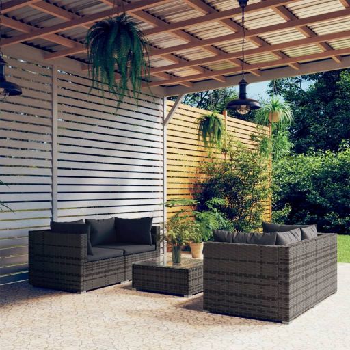 vidaXL 5-tlg. Garten-Lounge-Set mit Kissen Poly Rattan Braun