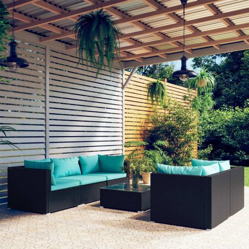 vidaXL 5-tlg. Garten-Lounge-Set mit Kissen Poly Rattan Braun