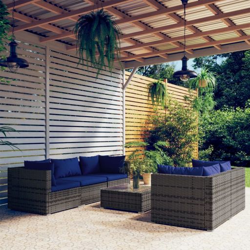 vidaXL 5-tlg. Garten-Lounge-Set mit Kissen Poly Rattan Braun