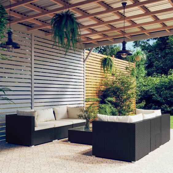 vidaXL 5-tlg. Garten-Lounge-Set mit Kissen Poly Rattan Braun