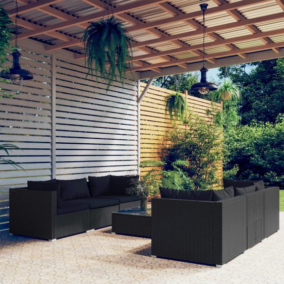 vidaXL 5-tlg. Garten-Lounge-Set mit Kissen Poly Rattan Braun
