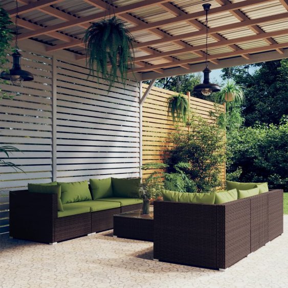 vidaXL 5-tlg. Garten-Lounge-Set mit Kissen Poly Rattan Braun