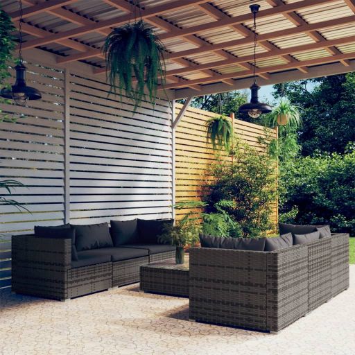 vidaXL 5-tlg. Garten-Lounge-Set mit Kissen Poly Rattan Braun