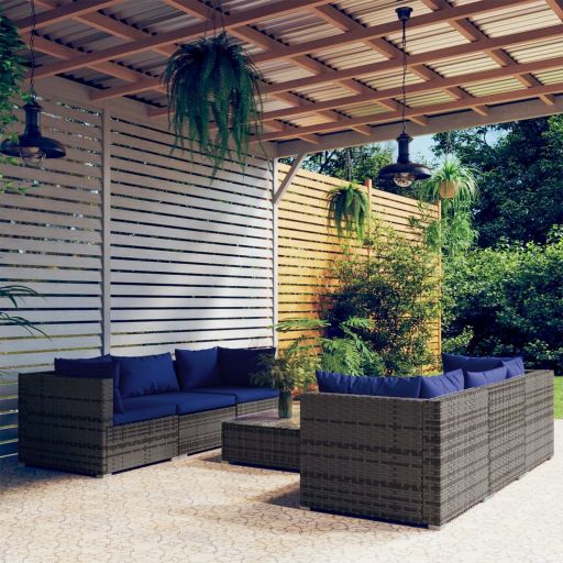 vidaXL 5-tlg. Garten-Lounge-Set mit Kissen Poly Rattan Braun