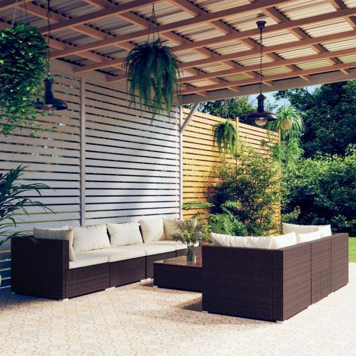 vidaXL 5-tlg. Garten-Lounge-Set mit Kissen Poly Rattan Braun