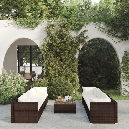 vidaXL 5-tlg. Garten-Lounge-Set mit Kissen Poly Rattan Braun