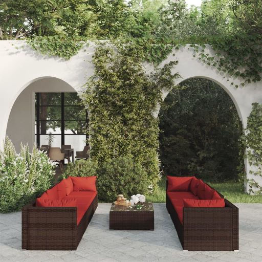vidaXL 5-tlg. Garten-Lounge-Set mit Kissen Poly Rattan Braun