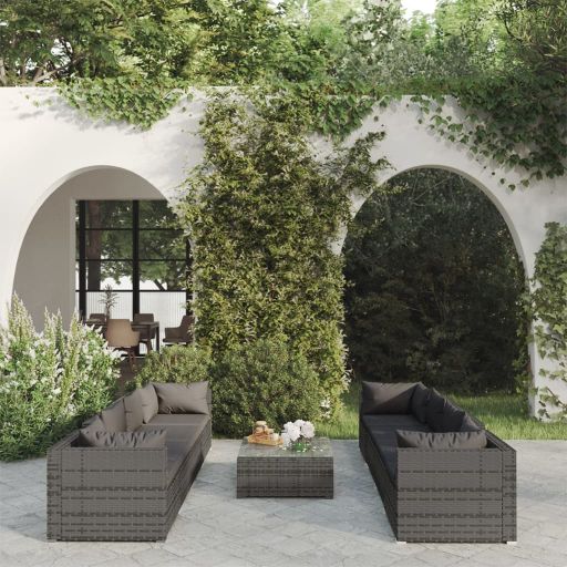 vidaXL 5-tlg. Garten-Lounge-Set mit Kissen Poly Rattan Braun