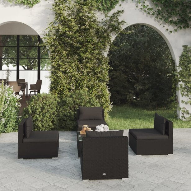 vidaXL 5-tlg. Garten-Lounge-Set mit Kissen Poly Rattan Braun
