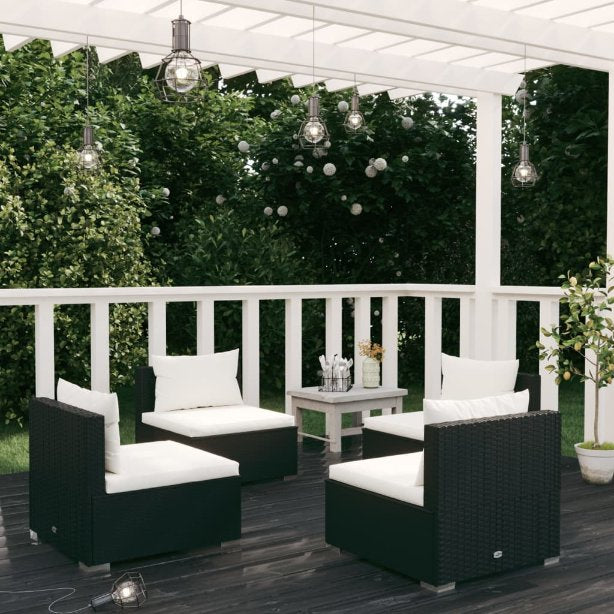 vidaXL 5-tlg. Garten-Lounge-Set mit Kissen Poly Rattan Braun