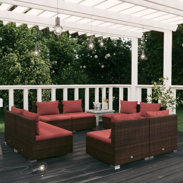 vidaXL 5-tlg. Garten-Lounge-Set mit Kissen Poly Rattan Braun