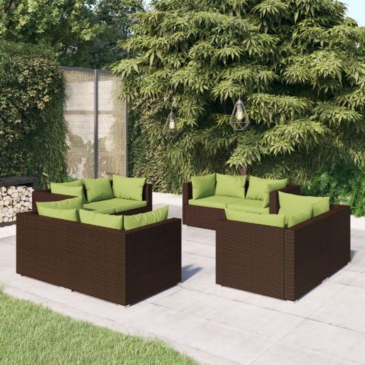 vidaXL 5-tlg. Garten-Lounge-Set mit Kissen Poly Rattan Braun