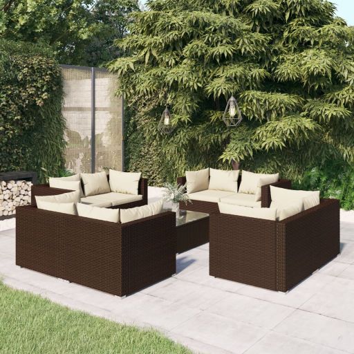 vidaXL 5-tlg. Garten-Lounge-Set mit Kissen Poly Rattan Braun