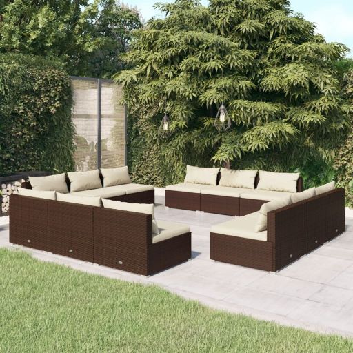 vidaXL 5-tlg. Garten-Lounge-Set mit Kissen Poly Rattan Braun