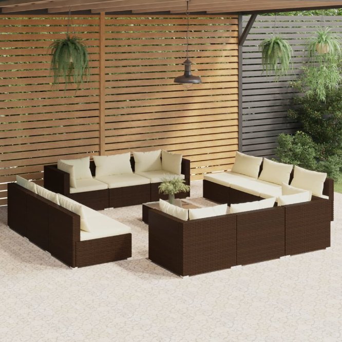 vidaXL 5-tlg. Garten-Lounge-Set mit Kissen Poly Rattan Braun