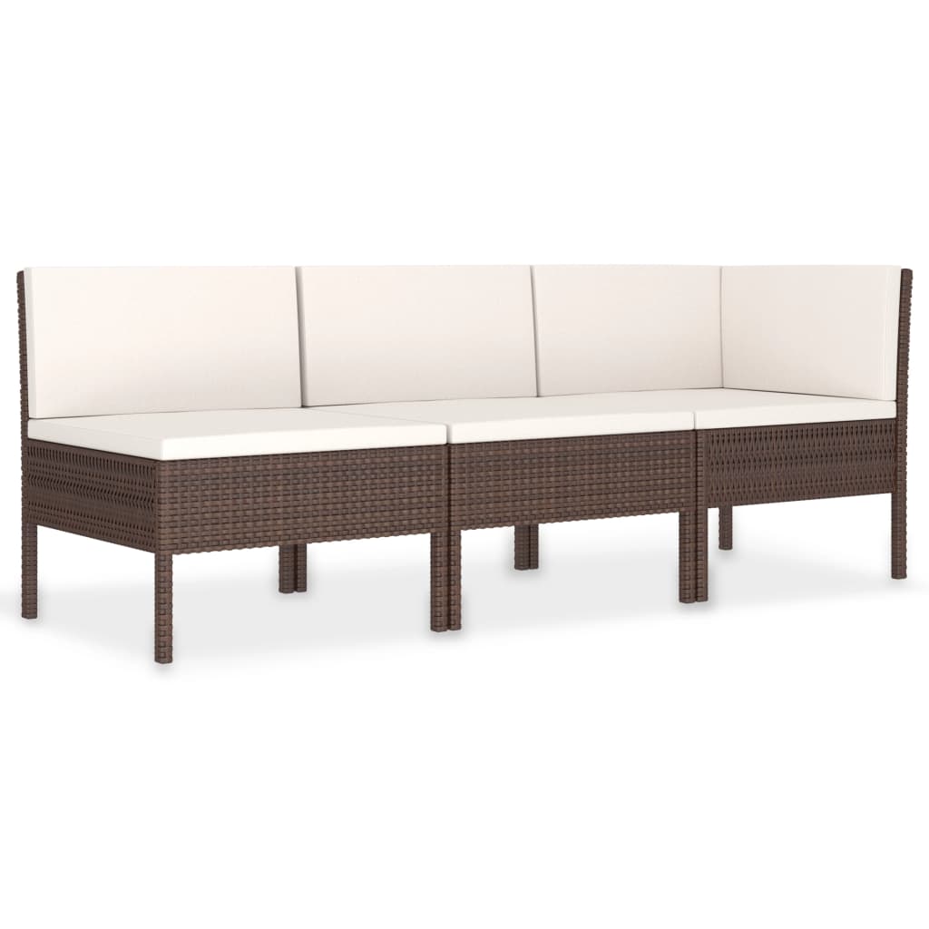 vidaXL 3-tlg. Garten-Lounge-Set mit Auflagen Poly Rattan Braun