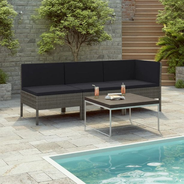 vidaXL 3-tlg. Garten-Lounge-Set mit Auflagen Poly Rattan Braun