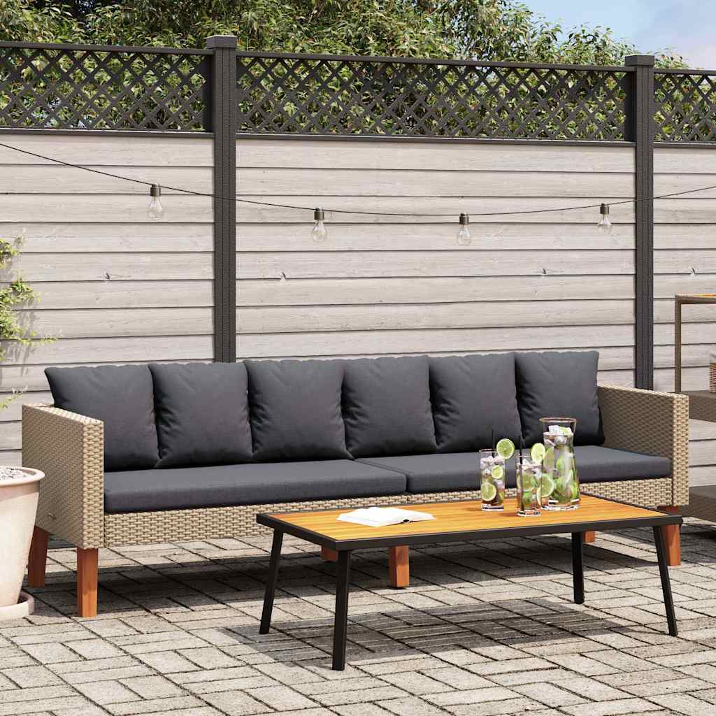 vidaXL 3-Sitzer-Gartensofa mit Auflagen Poly Rattan Beige