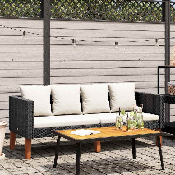 vidaXL 3-Sitzer-Gartensofa mit Auflagen Poly Rattan Beige