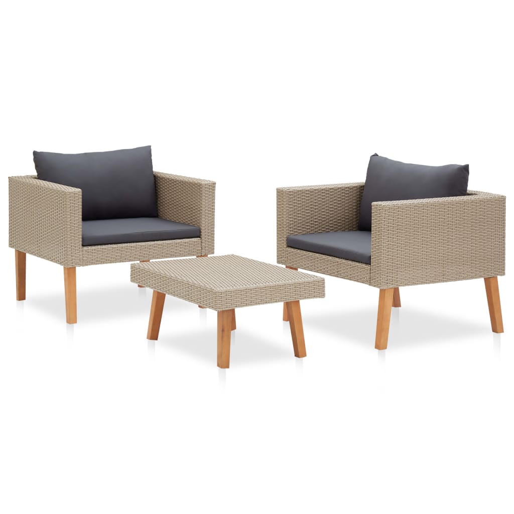 vidaXL 3-tlg. Garten-Lounge-Set mit Auflagen Poly Rattan Beige