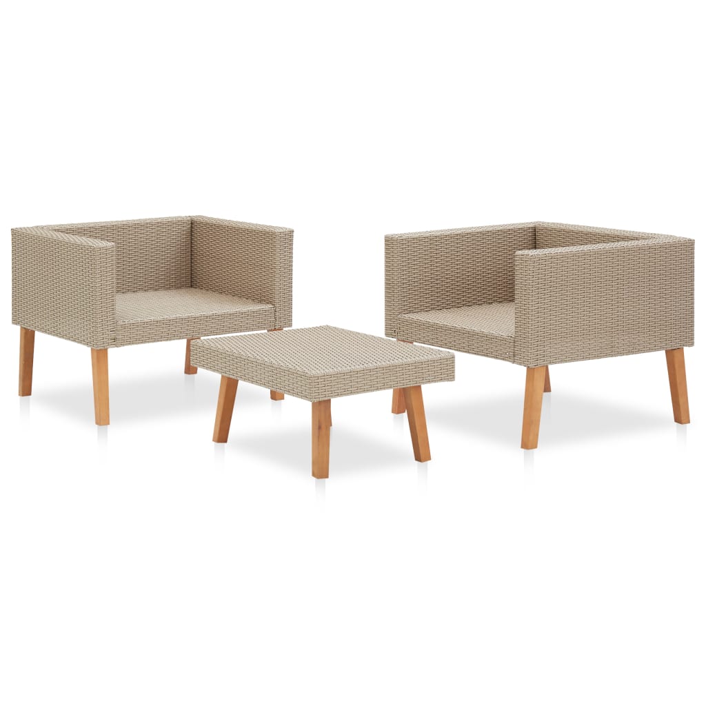 vidaXL 3-tlg. Garten-Lounge-Set mit Auflagen Poly Rattan Beige